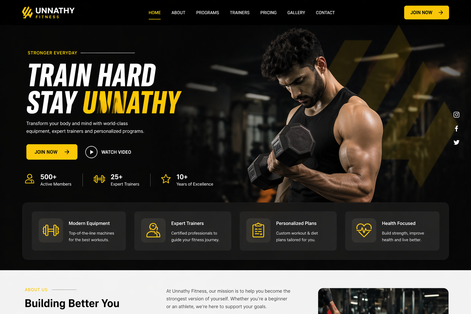 Gym website homepage preview
